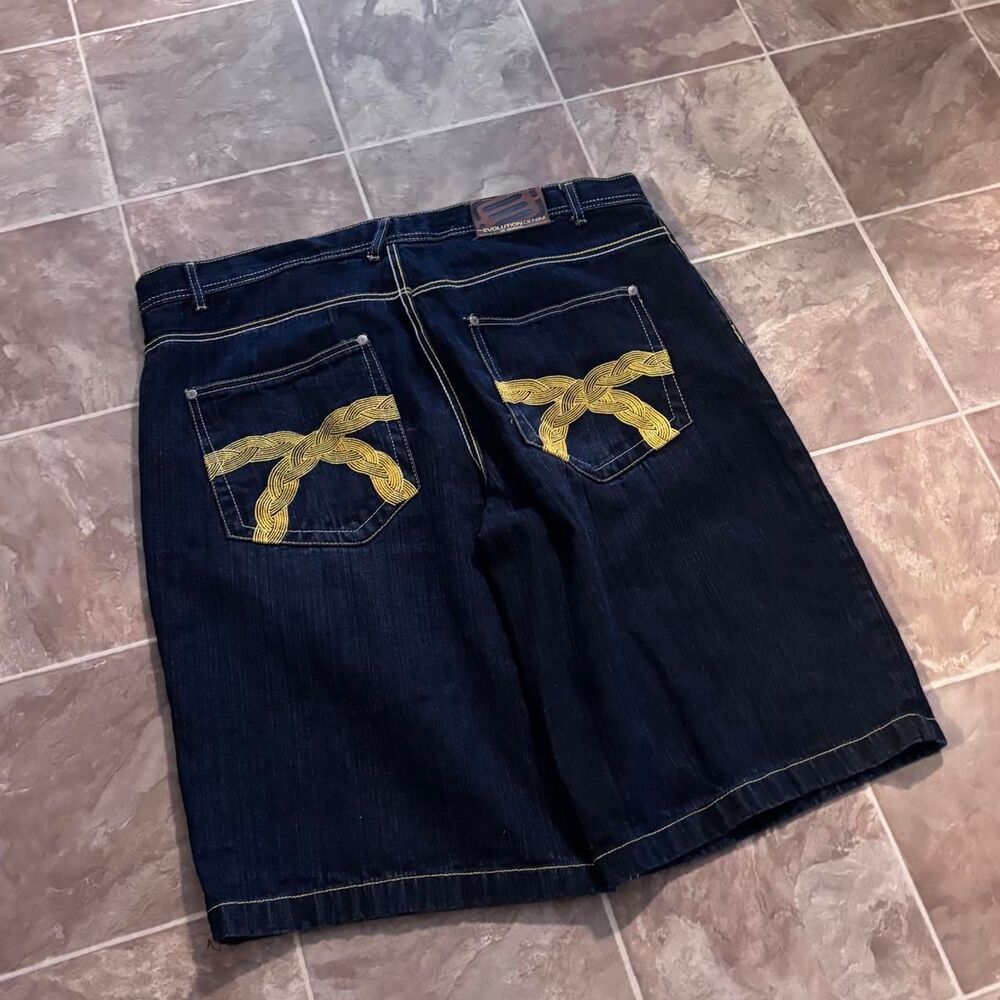 Vintage 2000s Y2K Evolution in Design Baggy Cotton Denim Shorts, Size 44